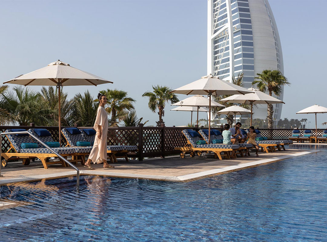 Jumeirah Mina Al Salam rooftop pool with view of Burj Al Arab