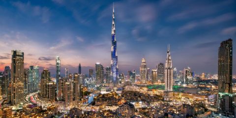 Amazing view of Dubai's landscape with the Burj Khalifa in the centre