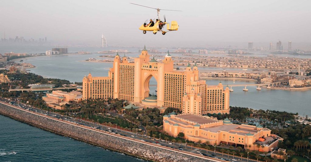 Helicopter flying over Atlantis, The Palm