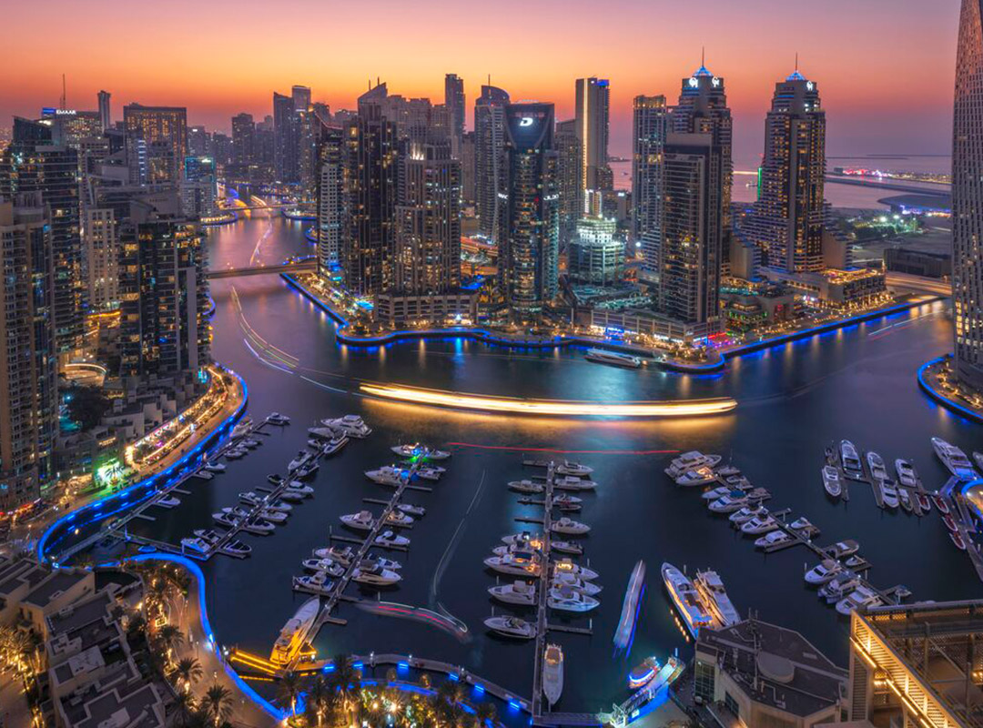 Dubai Marina Aerial Evening View