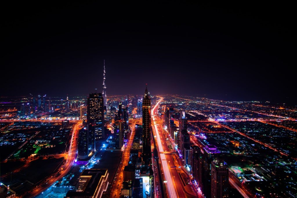 Dubai Skyline at night photography