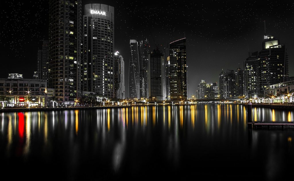 Dubai waterfront at night