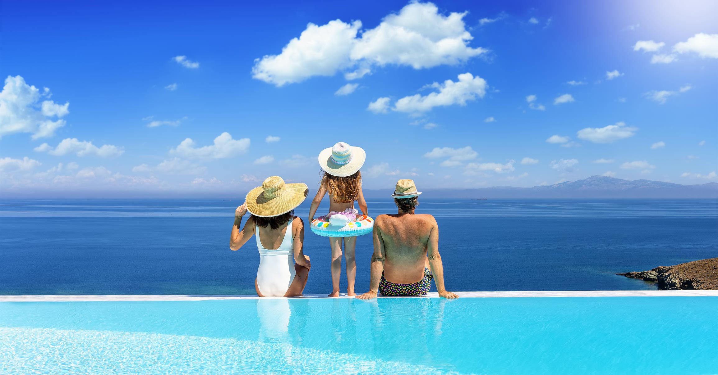 Family by the pool