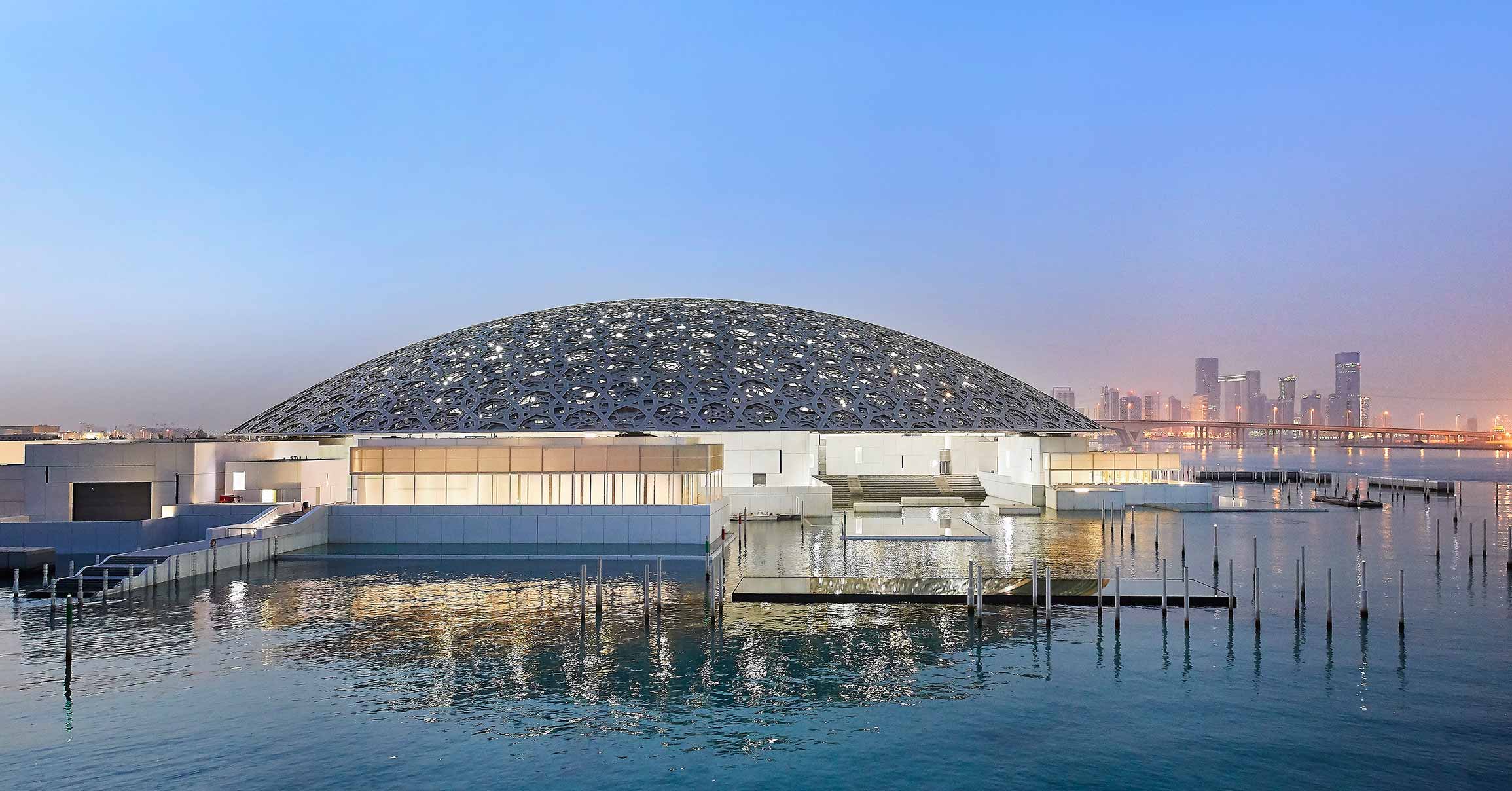 Louvre Abu Dhabi at dusk