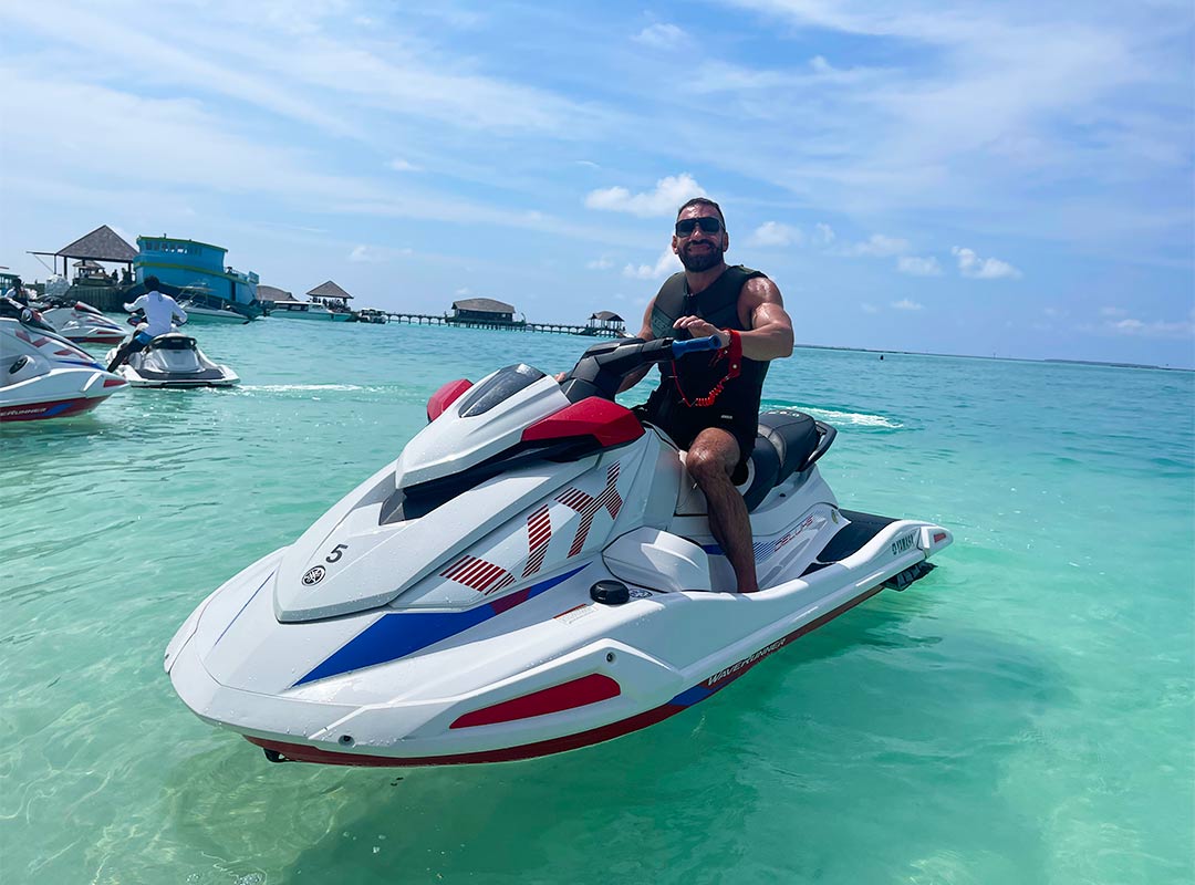 Georgi on a jet ski Sun Siyam