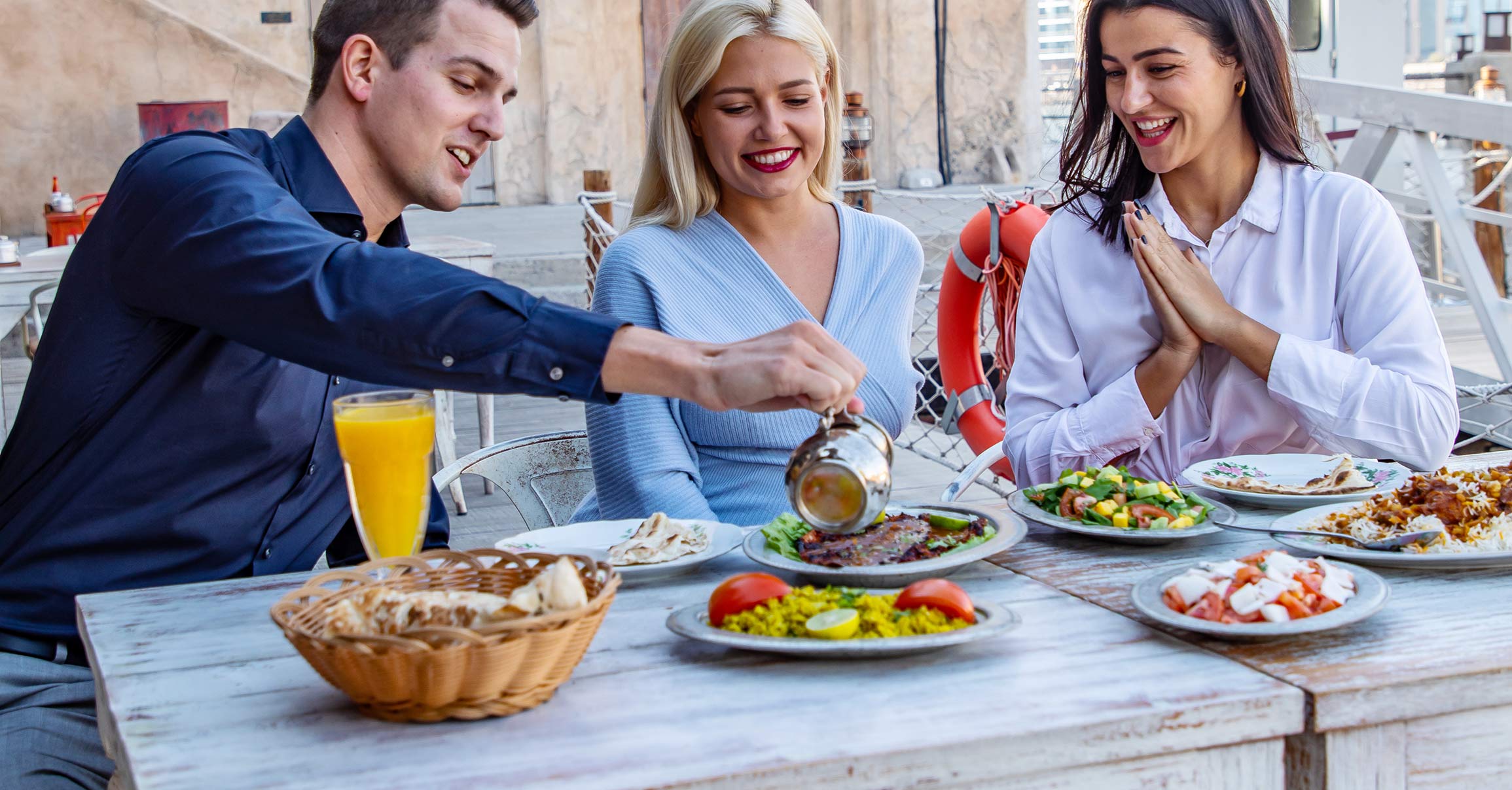 Friends enjoying brunch in Dubai