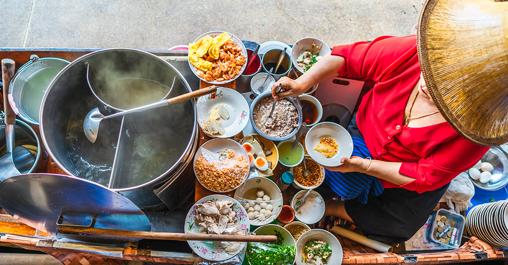 An overhead view over a street food vendor