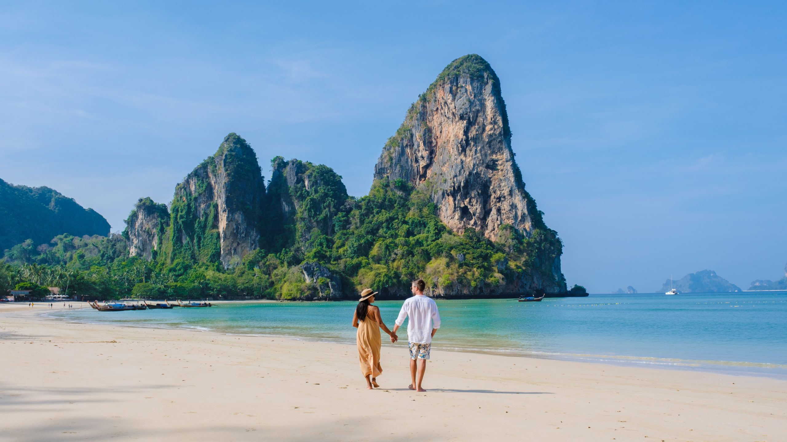 Railay Beach Thailand, couple walking