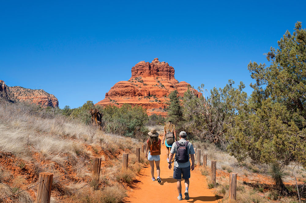 Family hiking in American national park