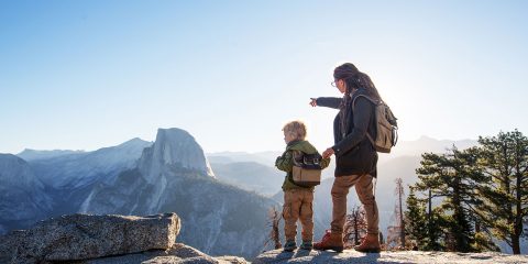Family hiking in Yosemite National Park