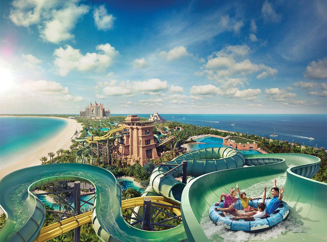 Aerial image of Tower of Poseidon water slide at Aquaventure