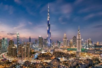 Amazing view of Dubai's landscape with the Burj Khalifa in the centre