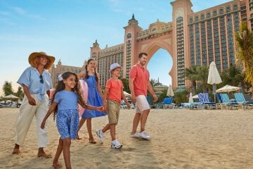 Family outside Atlantis The Palm, Dubai