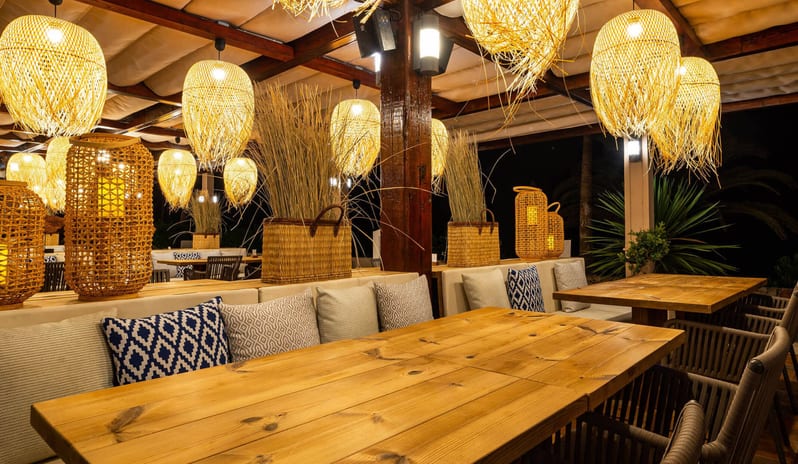 Restaurant interior at evening