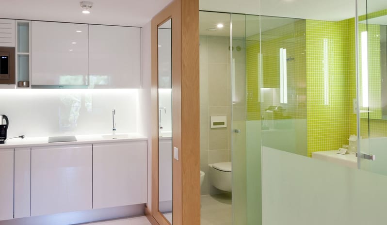 Kitchen counter and bathroom