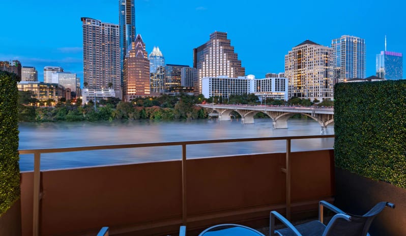 1 King Bed River View Patio Night