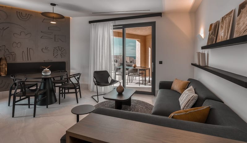 Novos Villa Sea View with Blissful Pool, Living Room