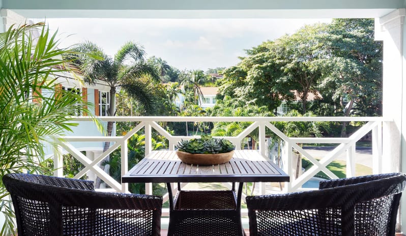 Balcony with garden view at Sandals Ochi hotel in Jamaica by Kenwood Travel