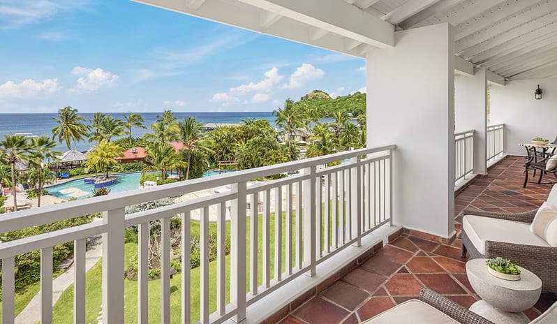 Balcony at Sandals Grande St Lucian hotel in Caribbean by Kenwood Travel
