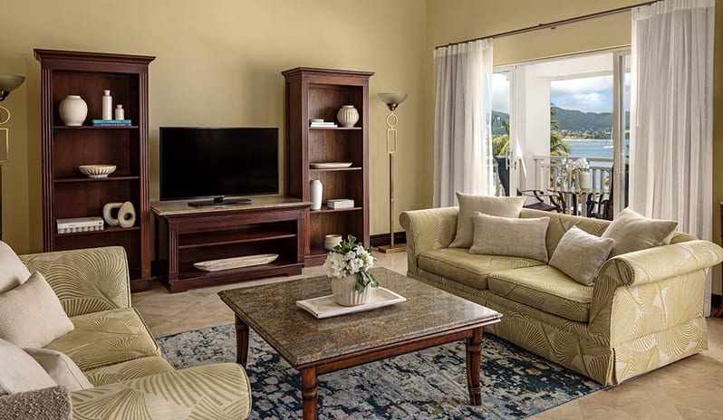 Living Area at Sandals Grande St Lucian hotel in Caribbean by Kenwood Travel