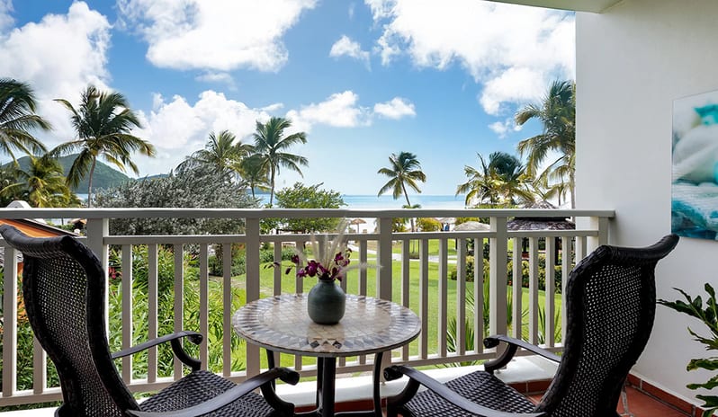 Balcony with sea view at Sandals Grande St Lucian hotel in Caribbean by Kenwood Travel