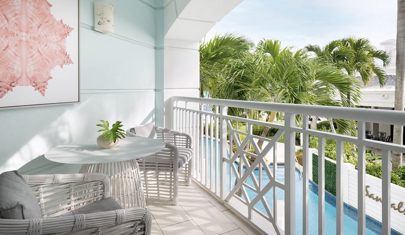 Balcony at Sandals Royal Bahamian hotel in Caribbean by Kenwood Travel