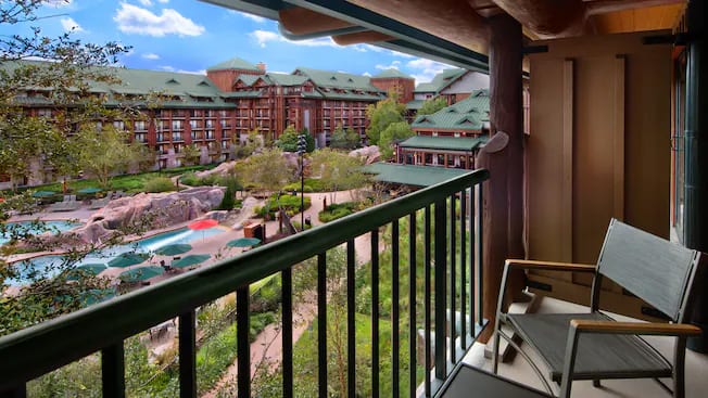 Water View Luxury Resort Balcony with Pool and Garden View at Disney's Wilderness Lodge by Kenwood Travel