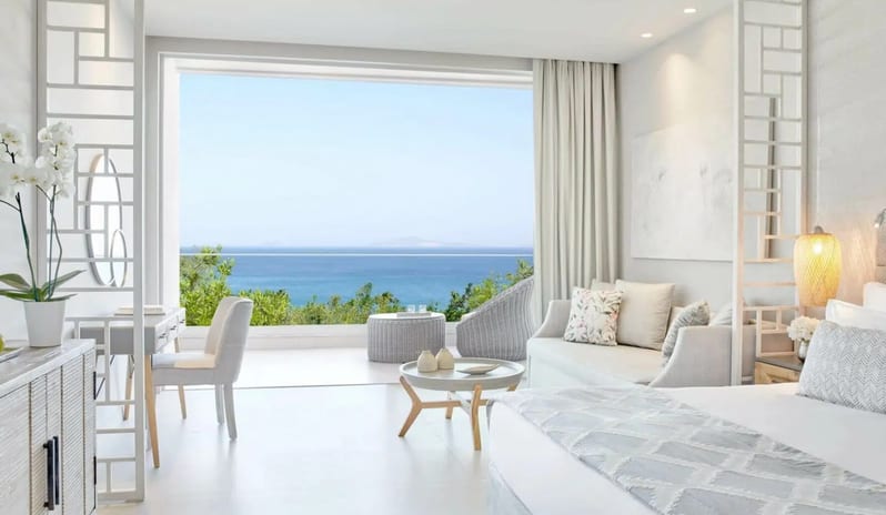 Balcony Sea View Bedroom at Ikos Aria hotel in Europe by Kenwood Travel