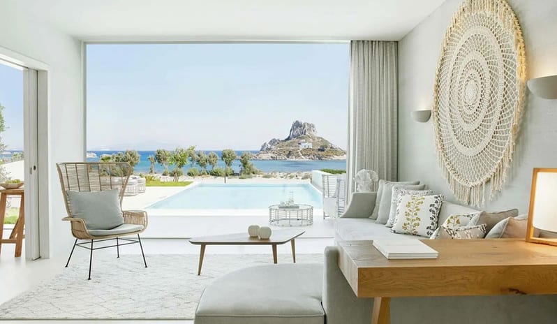 Living Area at Ikos Aria hotel in Europe by Kenwood Travel