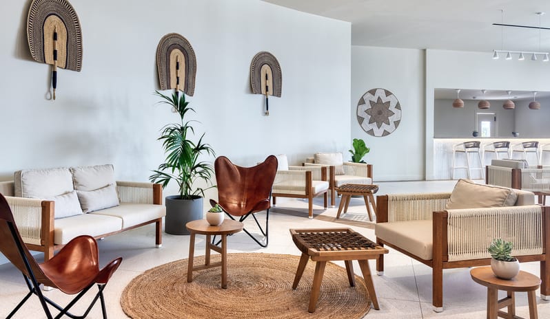 Griglia by Estrella Elegant Lounge Interior with Contemporary Natural Décor at Domes Aulūs Zante by Kenwood Travel