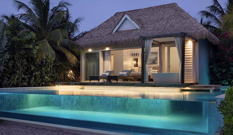 Front entrance night View at Sandals Royal Curacao hotel in Caribbean by Kenwood Travel