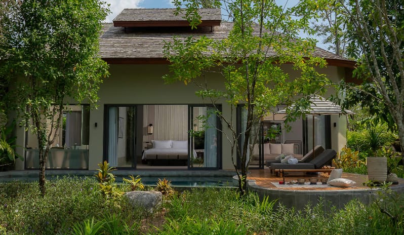 Exterior view of a private Wellness Lagoon Pool Villa Outdoor sound healing session with Tibetan singing bowls at Anantara Koh Yao Yai Resort & Villas by Kenwood Travel