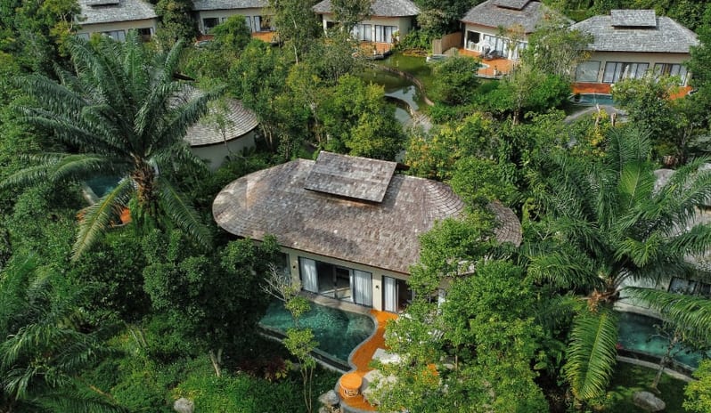 Exterior view of a private Wellness Lagoon Pool Villa Outdoor sound healing session with Tibetan singing bowls at Anantara Koh Yao Yai Resort & Villas by Kenwood Travel