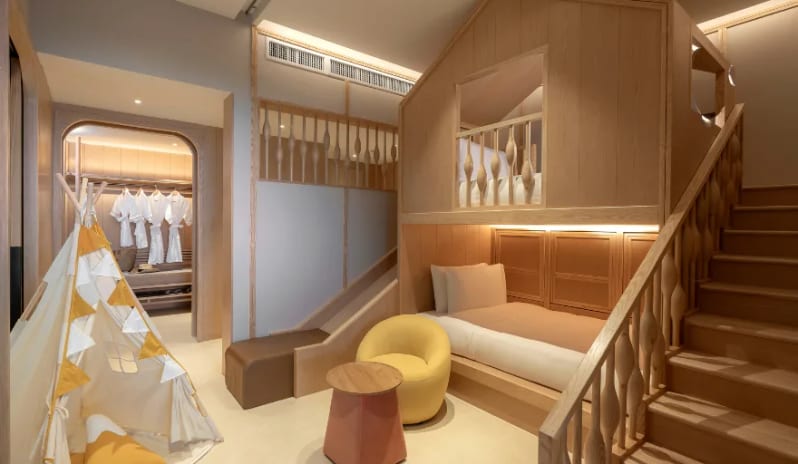 Wellness Lagoon Pool Villa sKids bedroom wooden playhouse bunk bed with a slide, a teepee tent, and a dedicated play area at Anantara Koh Yao Yai Resort & Villas by Kenwood Travel