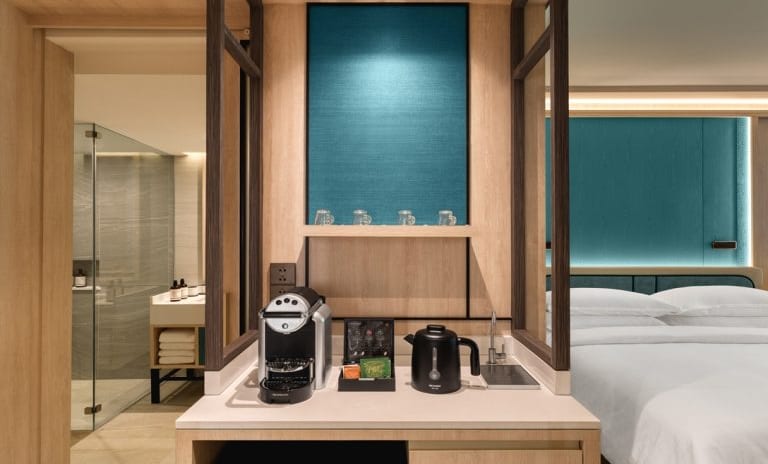 Deluxe Premium Coffee Station With a Capsule Espresso Machine, Black Electric Kettle, and Tea Selection Set at Dusit Thani Krabi Beach Resort by Kenwood Travel