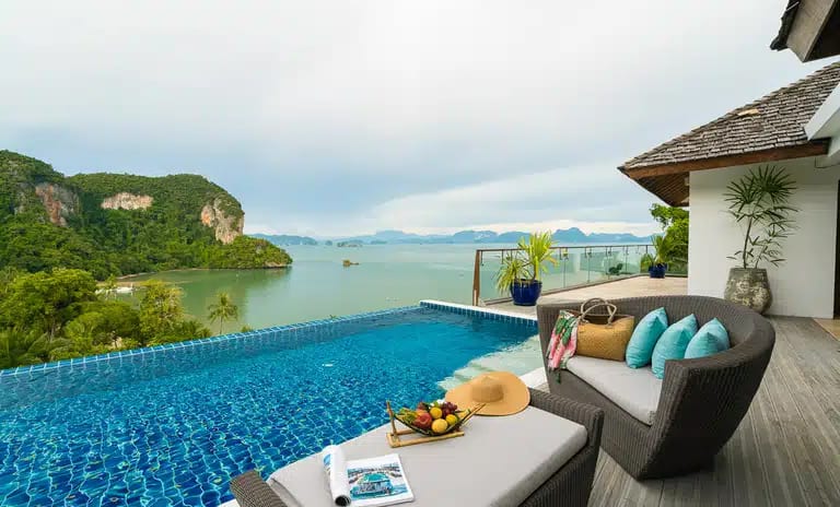 Hilltop Pool Villa with ocean view, private villa terrace, and panoramic tropical landscape at TreeHouse Villas Koh Yao by Kenwood Travel