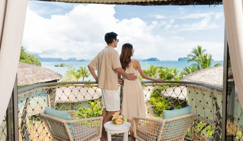 Treehouse Villa Balcony Overlooking a Tropical Bay with Islands at TreeHouse Villas Koh Yao by Kenwood Travel