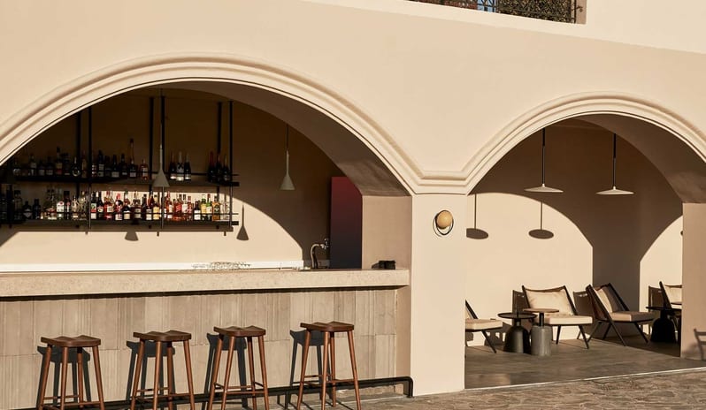 Blu Bar Luxury outdoor dining at Aulūs Lindos Rhodes, Curio Collection by Hilton by Kenwood Travel