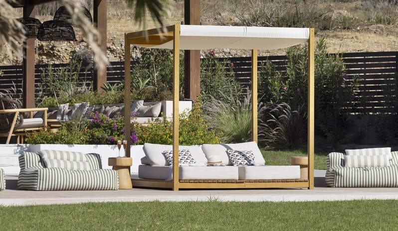 The Spiritzeria Modern outdoor bar at Aulūs Lindos Rhodes, Curio Collection by Hilton by Kenwood Travel