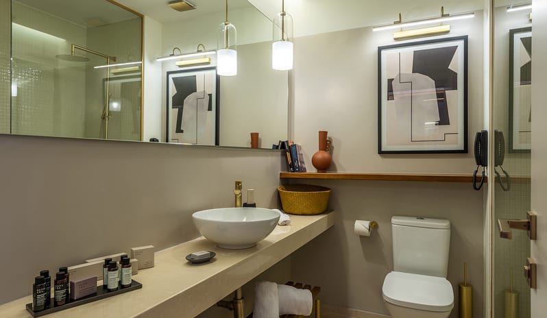 Sea View Escape Modern luxury bathroom at Aulūs Chania, Curio Collection by Hilton by Kenwood Travel