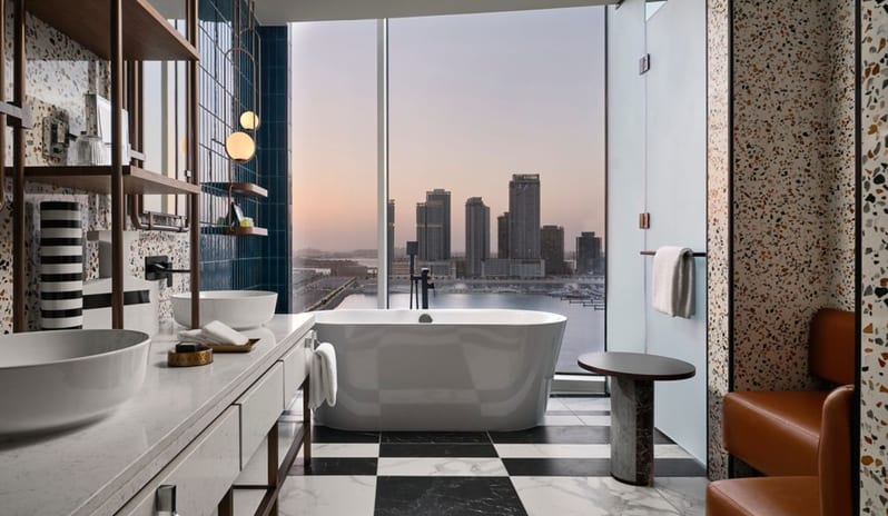 Family Suite Luxury Bathroom with Skyline Soaking Tub- Mina Seyahi by Kenwood Travel