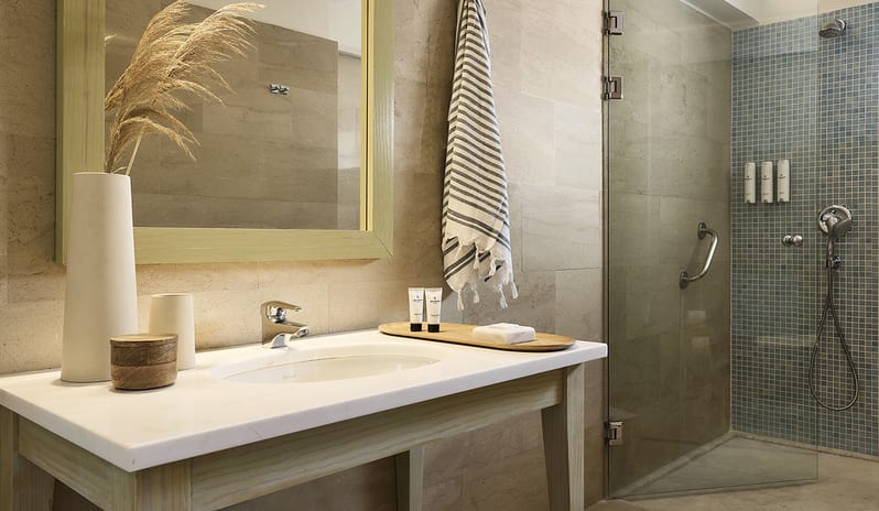 Three Bedroom Thalassa Villa Private Pool Seafront bathroom at St.Nicolas Bay Resort by Kenwood Travel