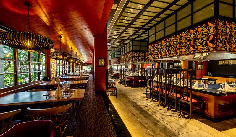 Interior view of Kampai Restaurant showing teppanyaki grills and dining area.at Princesa Yaiza Suite Hotel Resort in Europe Holidays by Kenwood Travel