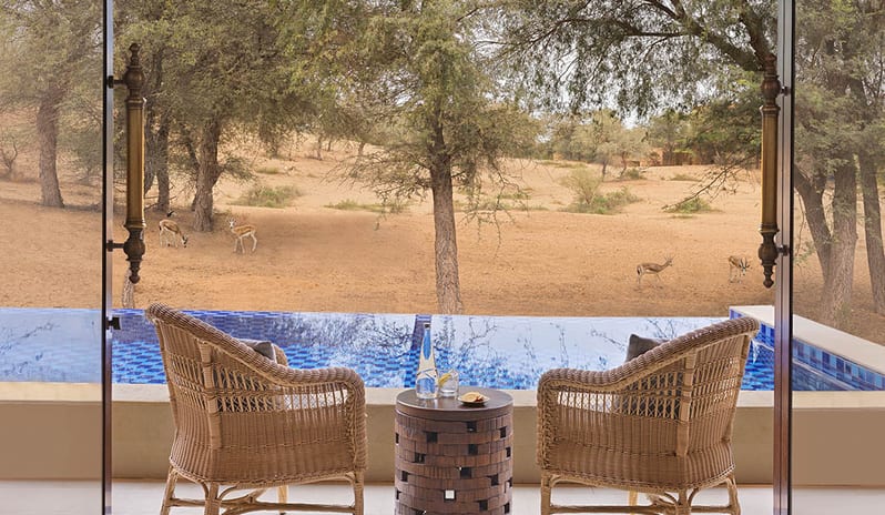 Relaxing Area With Pool & Desert View at The Ritz-Carlton Ras Al Khaimah, Al Wadi Desert Hotel Resort in Caribbean-Holidays by Kenwood Travel