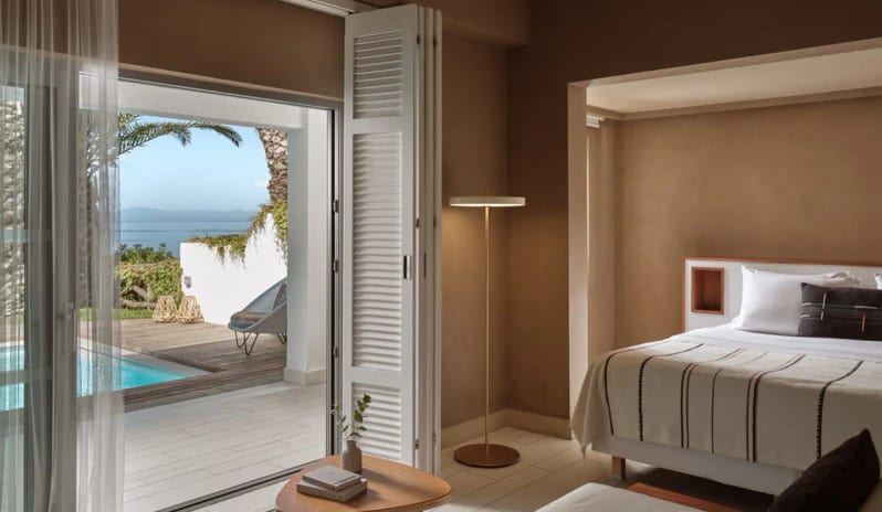 Bungalow Sea View Private Pool Sea view bungalow with private swimming pool and open-plan bedroom at Eagles Resort in Greece at Eagles Palace by Kenwood Travel