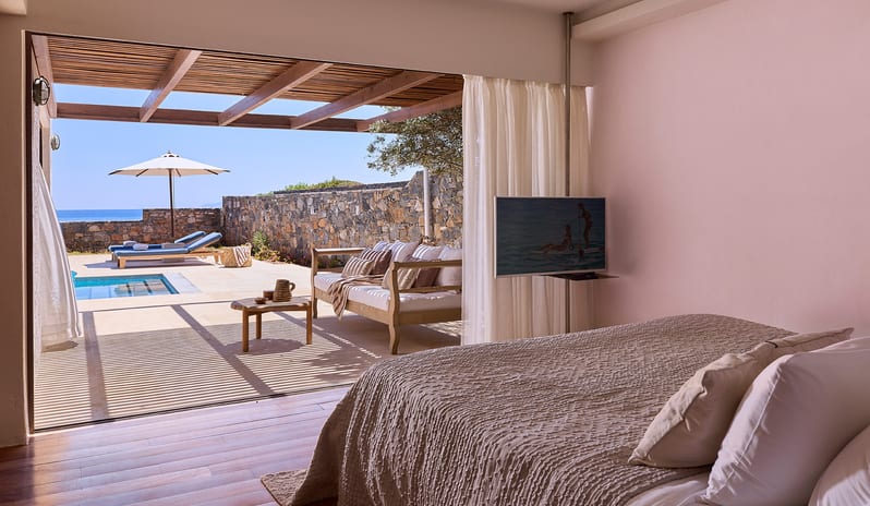 Club Suite One Bedroom Private Pool Sea ViewPrivate pool terrace and bedroom of a luxury seafront club suite at St.Nicolas Bay Resort by Kenwood Travel