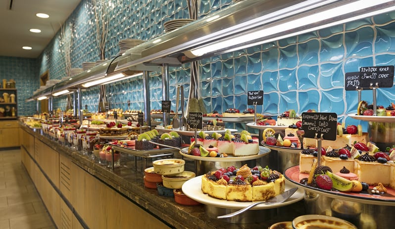 Main Restaurant Assorted gourmet pastries and cakes at a luxury hotel buffet restaurant at Xanadu Island by Kenwood Travel