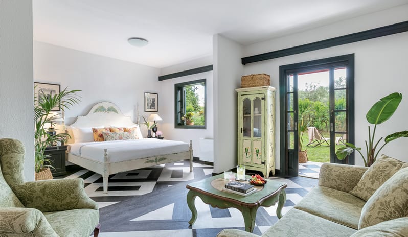 Country Studio at Yuccas Residence sharing Pool Bright country studio suite at Grecotel Costa Botanica resort with elegant rustic decor and garden access at Grecotel LUXME Costa Botanica by Kenwood Travel