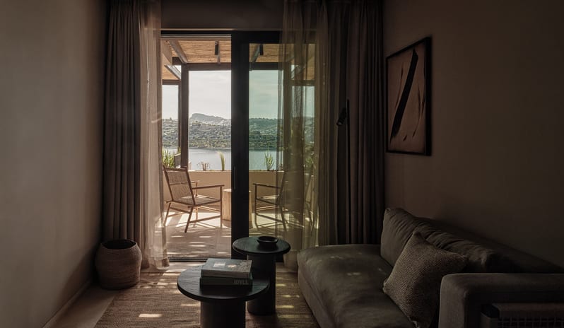 Junior Suite Cozy seating lounge and private outdoor balcony inside the Junior Suite at OKU Bodrum. at OKU Bodrum by Kenwood Travel