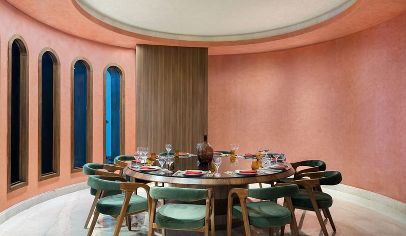 Cactus Exclusive private dining alcove and round table setup at Rixos Radamis Sharm El Sheikh by Kenwood Travel